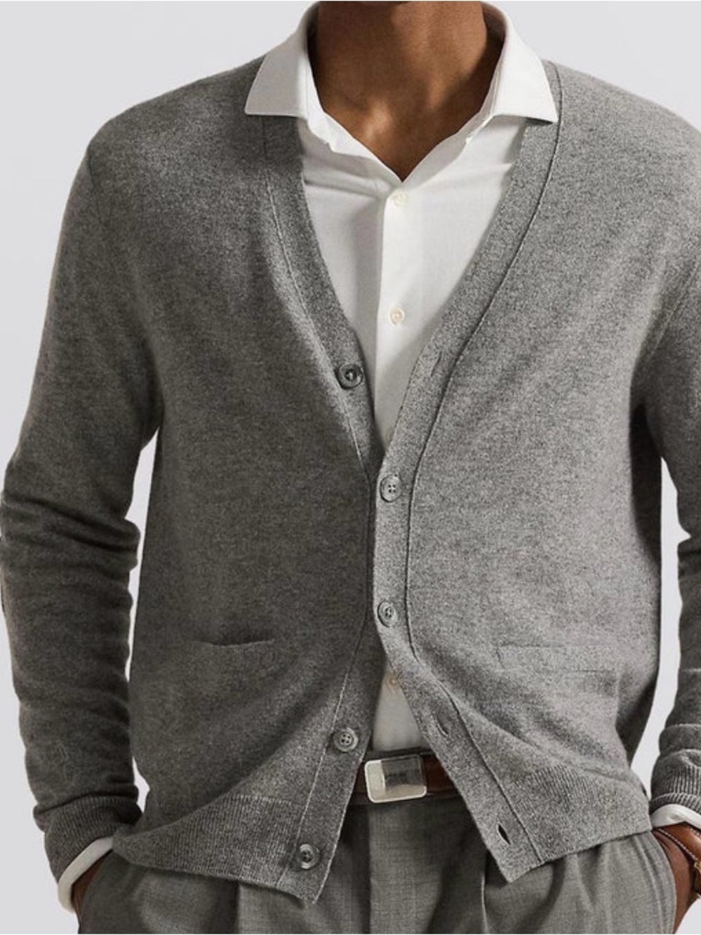 Ralph Lauren Classic Grey V-Neck Men's Cardigan Sweater L (between M and L)